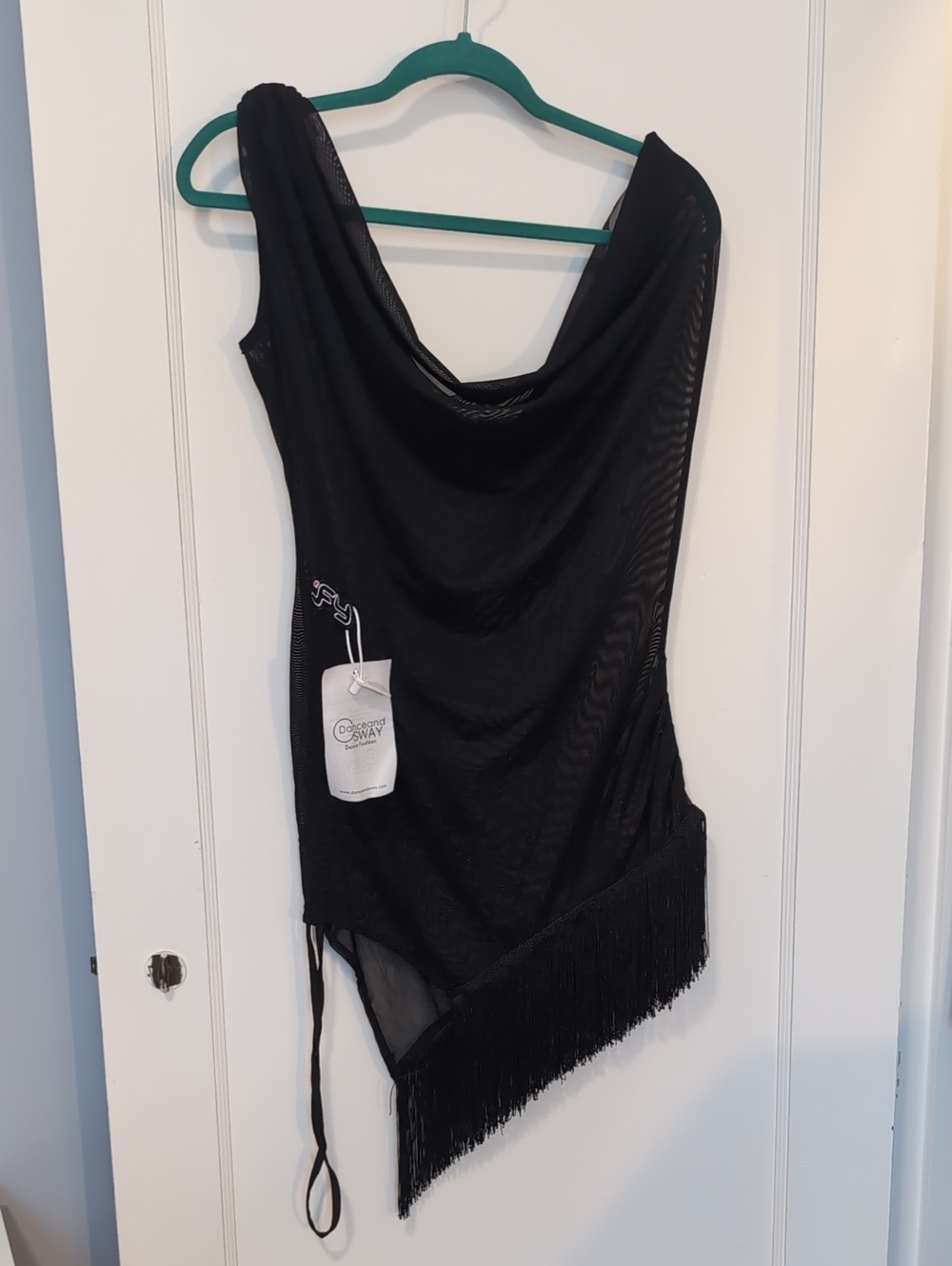 Black Asymmetrical Fringe Swim Coverup